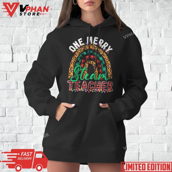 One Merry STEAM Teacher Christmas Funny Teacher Rainbow Xmas T-Shirt