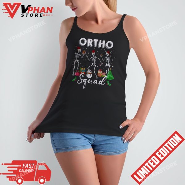 Ortho Squad Christmas Skeletons Orthopedics Nurse Rn Crew T-Shirt