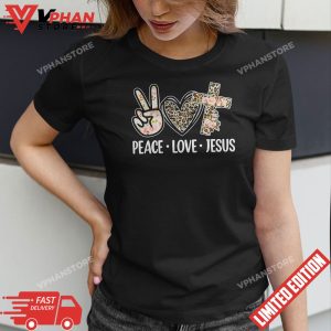 Peace Love Jesus Leopard Christ Lovers Cross Hippie T Shirt 1