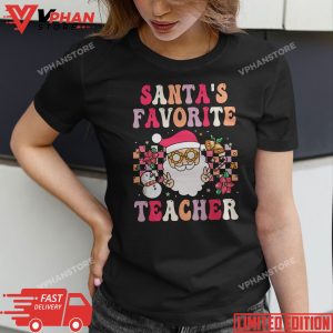 Santa's Favorite Teacher Groovy Retro Christmas 70s 80s Xmas T-Shirt