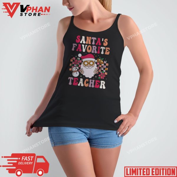 Santa’s Favorite Teacher Groovy Retro Christmas 70s 80s Xmas T-Shirt