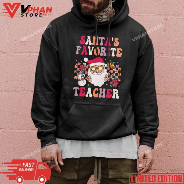 Santa’s Favorite Teacher Groovy Retro Christmas 70s 80s Xmas T-Shirt