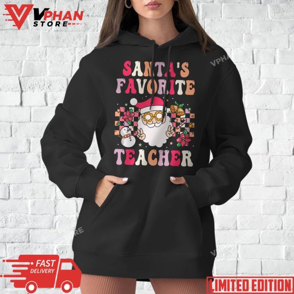 Santa’s Favorite Teacher Groovy Retro Christmas 70s 80s Xmas T-Shirt