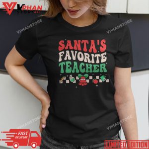 Santa's Favorite Teacher Groovy Retro Christmas Boy Girl T-Shirt