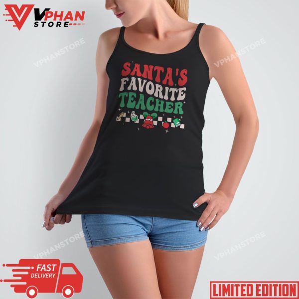 Santa’s Favorite Teacher Groovy Retro Christmas Boy Girl T-Shirt