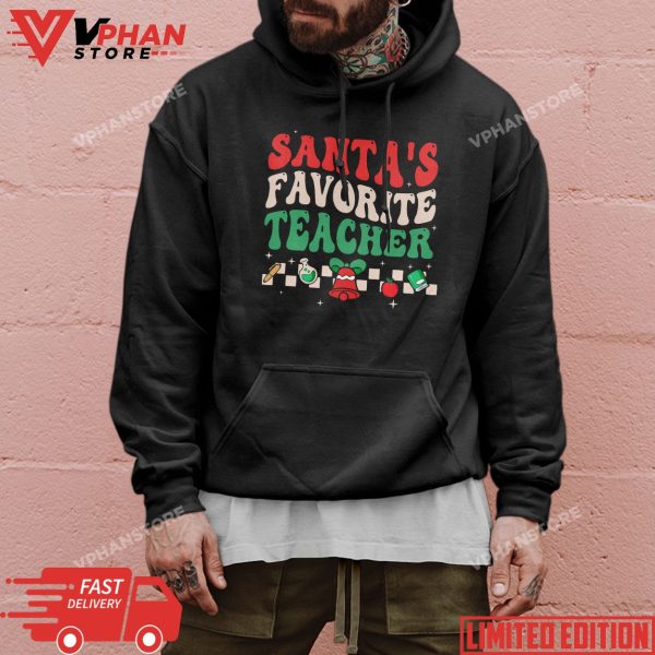 Santa’s Favorite Teacher Groovy Retro Christmas Boy Girl T-Shirt