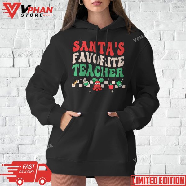 Santa’s Favorite Teacher Groovy Retro Christmas Boy Girl T-Shirt