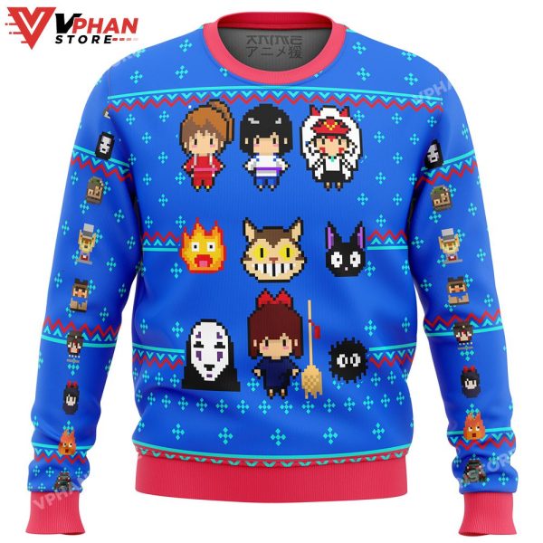 Studio Ghibli Blue Ugly Christmas Sweater