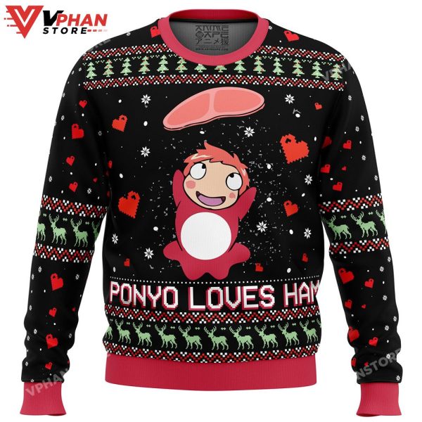 Studio Ghibli Ponyo Loves Ham Miyazaki Ugly Christmas Sweater