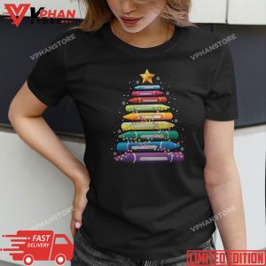 Teacher Christmas Tshirt Crayon Tree Light Gifts Student T Shirt 1