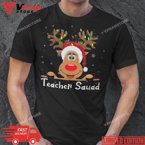 Teacher Squad Reindeer Funny Teacher Christmas Xmas T-Shirt