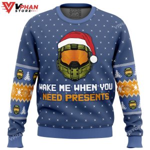 Wake Me When You Need Presents Halo Ugly Christmas Sweater 1