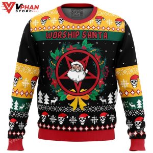 Worship Santa Ugly Christmas Sweater 1