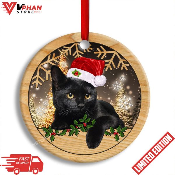 Black Cat Cute Kitty Cat Xmas Round Christmas Ornament