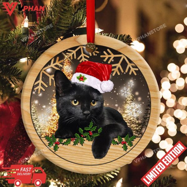 Black Cat Cute Kitty Cat Xmas Round Christmas Ornament