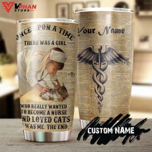 A Girl Nurse Loves Cat Vintage Personalized Nurse Tumbler 1