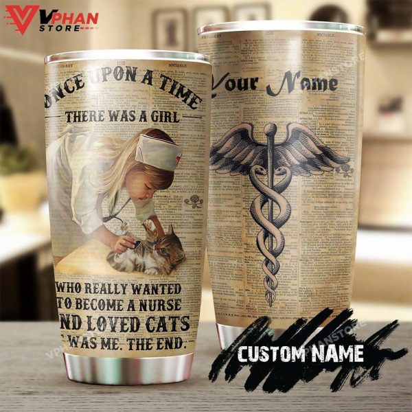 A Girl Nurse Loves Cat Vintage Personalized Nurse Tumbler