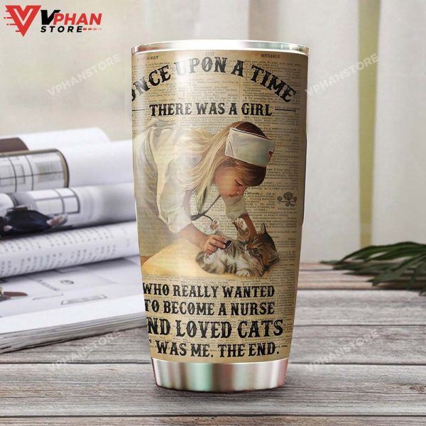 A Girl Nurse Loves Cat Vintage Personalized Nurse Tumbler