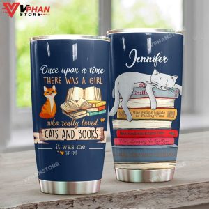 A Girl Who Really Loved Cats And Books Personalized Tumbler 1