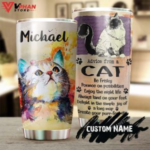 Advice From A Cat Watercolor Cat Personalized Tumbler 1