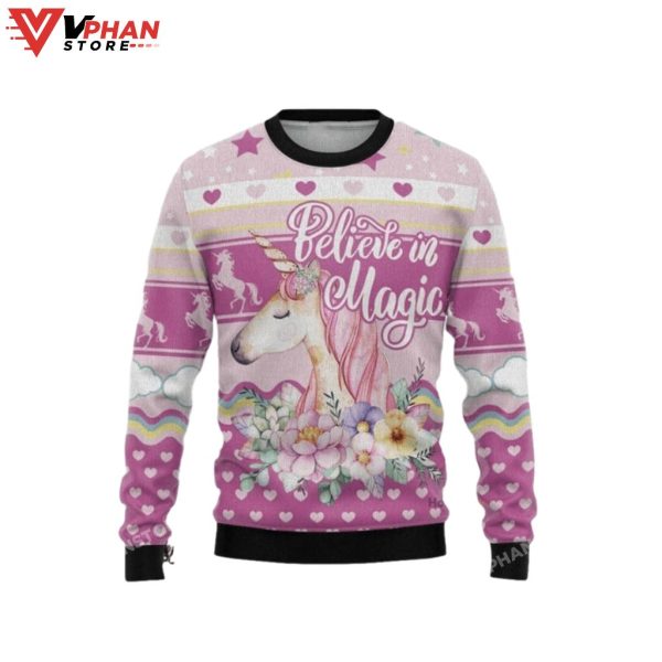 Animal Unicorn Believe In Magic Ugly Christmas Sweater