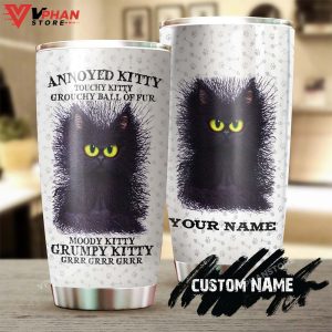 Annoyed Kitty Black Cat Grumpy Kitty Personalized Tumbler 1