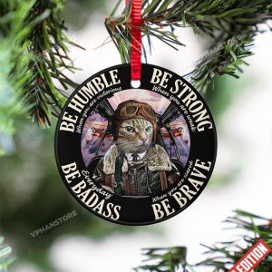 Be Strong Pilot Cat Dog Pilot Christmas Ornament 1