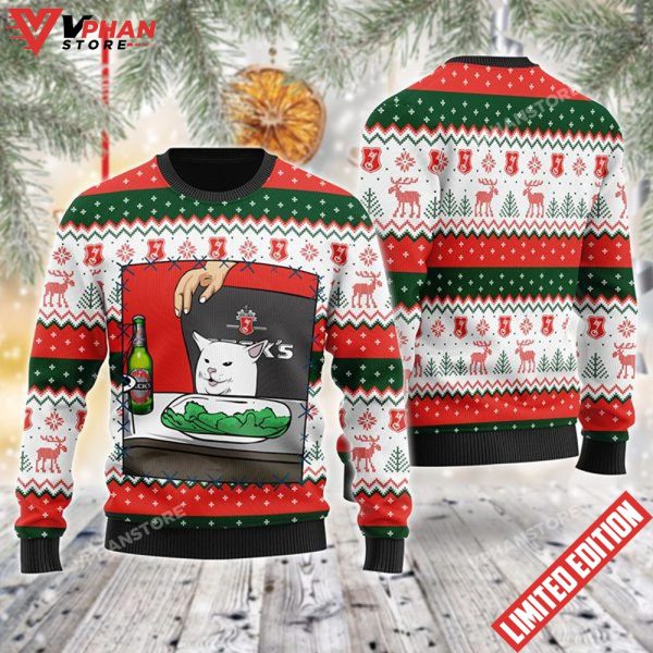 Becks Beer Cat Meme Christmas Ugly Sweater