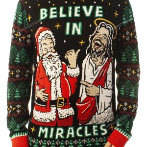 Believe In Miracles Jesus And Santa Ugly Christmas Sweater 1