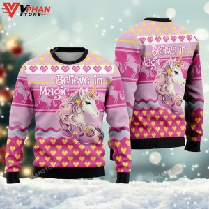 Believe in Magic Unicorn Crewneck Knitted Ugly Sweaters 1