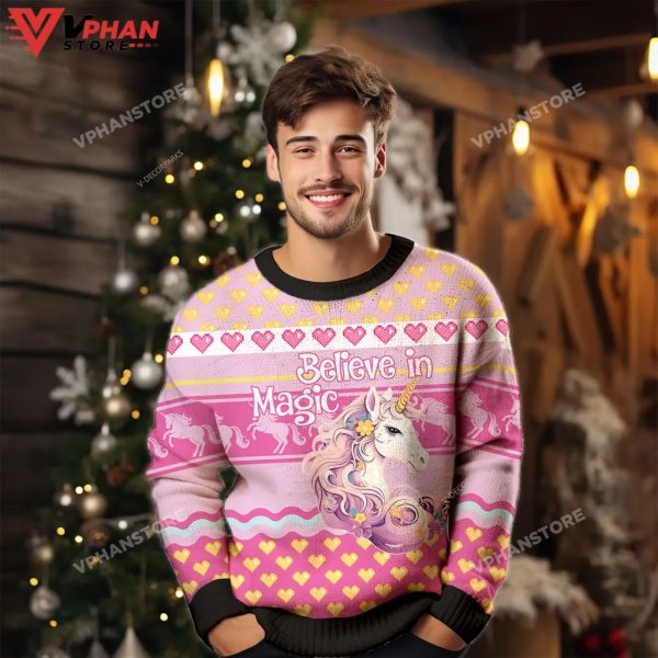 Believe in Magic Unicorn Crewneck Knitted Ugly Sweater