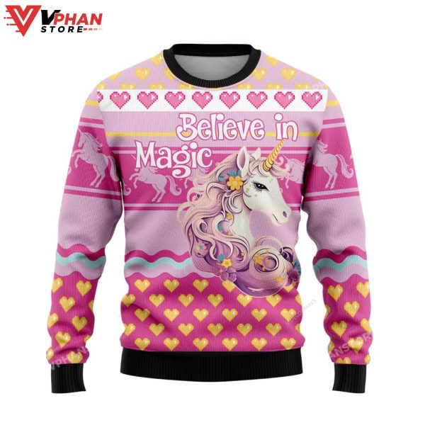 Believe in Magic Unicorn Crewneck Knitted Ugly Sweater