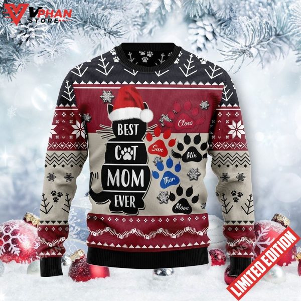 Best Cat Mom Ever Ugly Christmas Sweater