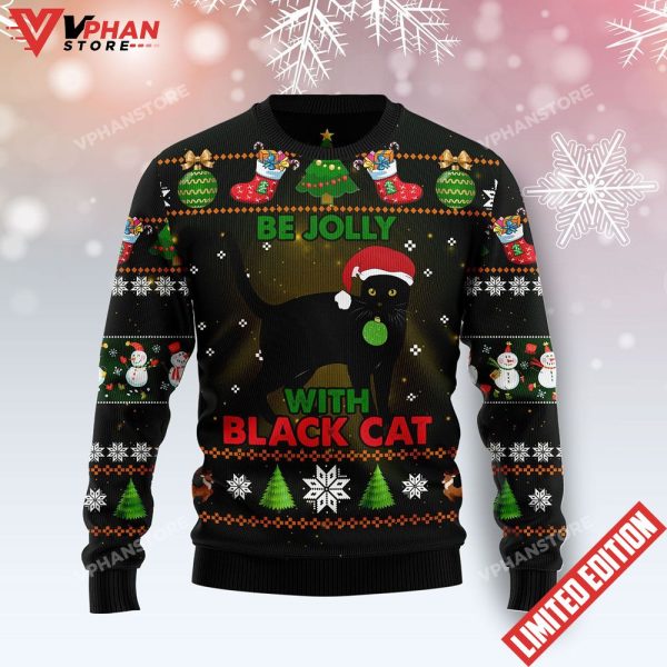 Black Cat Be Jolly Ugly Christmas Sweater