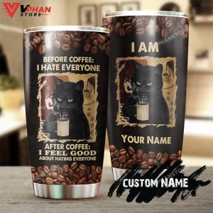 Black Cat Before And After Coffee Personalized Tumbler 1