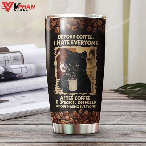 Black Cat Before And After Coffee Personalized Tumbler