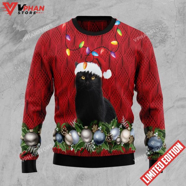 Black Cat Beauty Ugly Christmas Sweater, Gifts For Cat Lovers