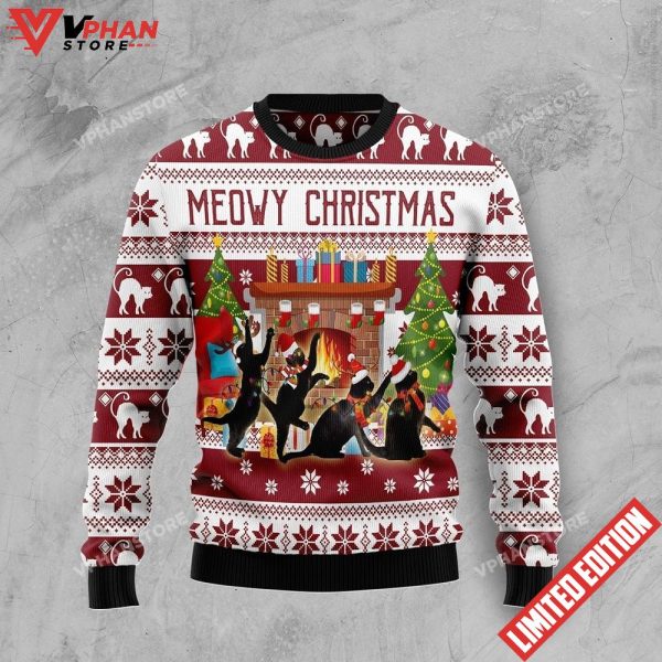 Black Cat Christmas Dancing Ugly Sweater