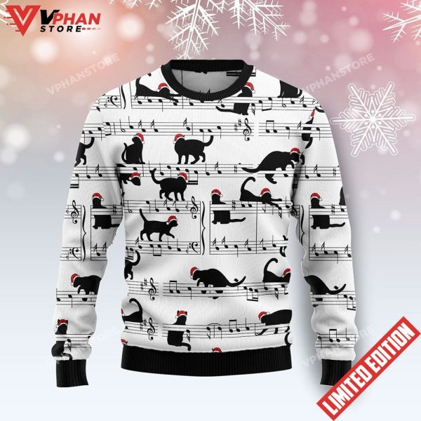 Black Cat Christmas Music Ugly Sweater