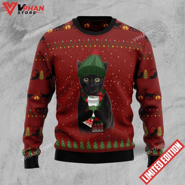 Black Cat Coffee Ugly Christmas Sweater