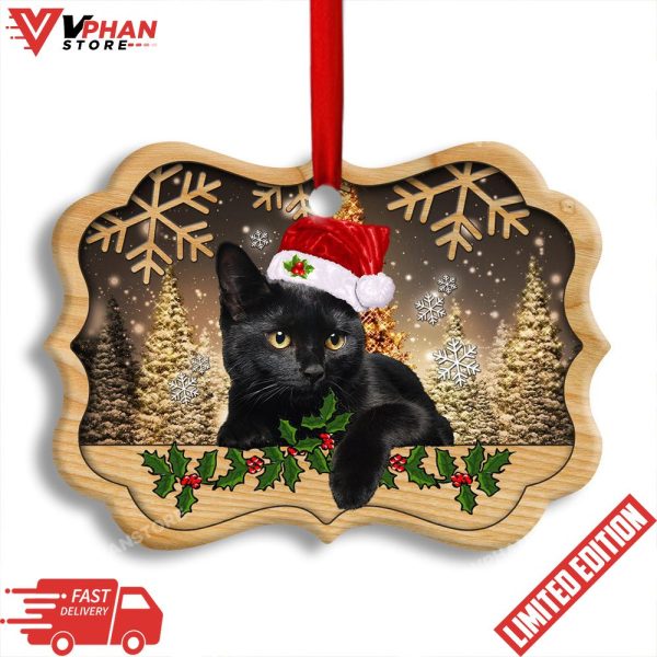 Cute Kitty Cat Black Cat Xmas Horizontal Ornament