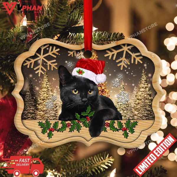 Cute Kitty Cat Black Cat Xmas Horizontal Ornament