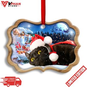 Black Cat Happy Xmas Light Decor Tree Hanging Ornament 1