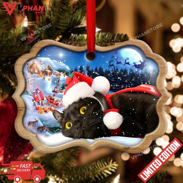 Black Cat Happy Xmas Light Decor Tree Hanging Ornament