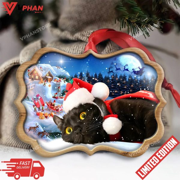 Black Cat Happy Xmas Light Decor Tree Hanging Ornament