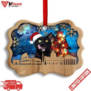 Black Cat Happy Xmas Light Santa Claus Decor Tree Hanging Ornament 1