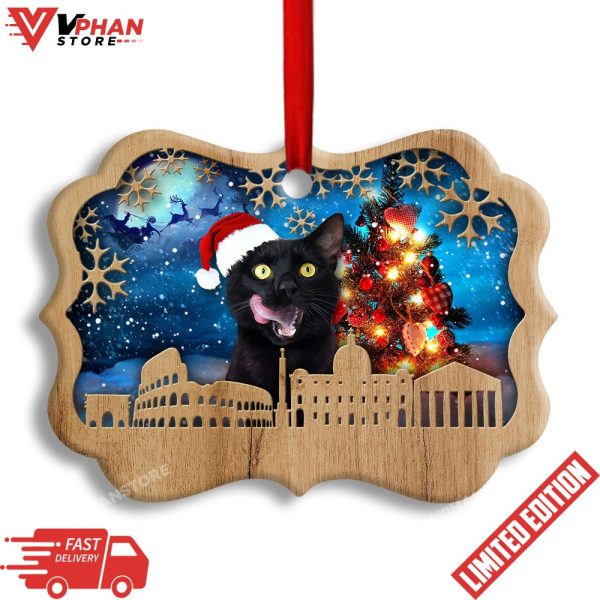 Happy Xmas Light Santa Claus Black Cat Decor Tree Hanging Ornament