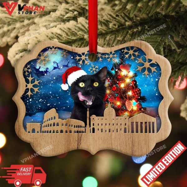 Happy Xmas Light Santa Claus Black Cat Decor Tree Hanging Ornament