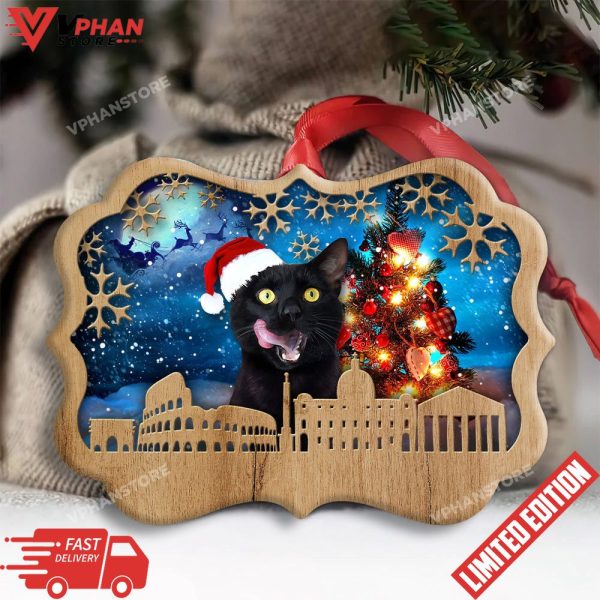 Happy Xmas Light Santa Claus Black Cat Decor Tree Hanging Ornament