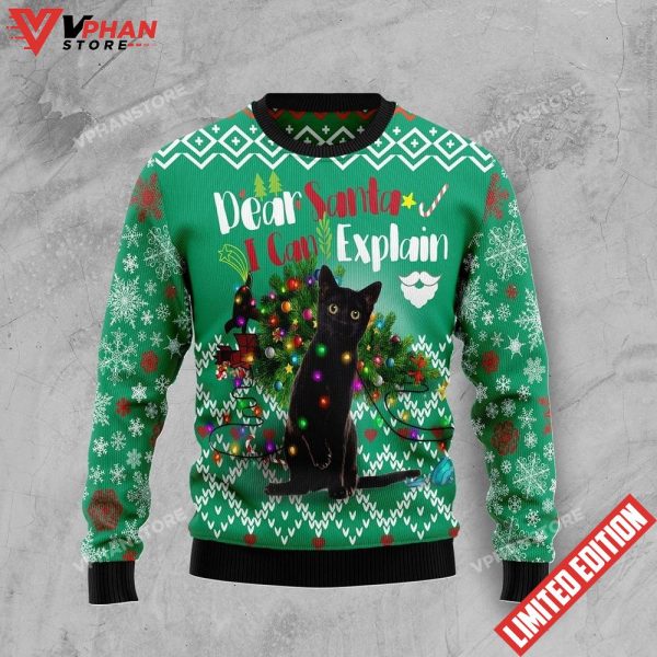 Black Cat I Can Explain Ugly Christmas Sweater